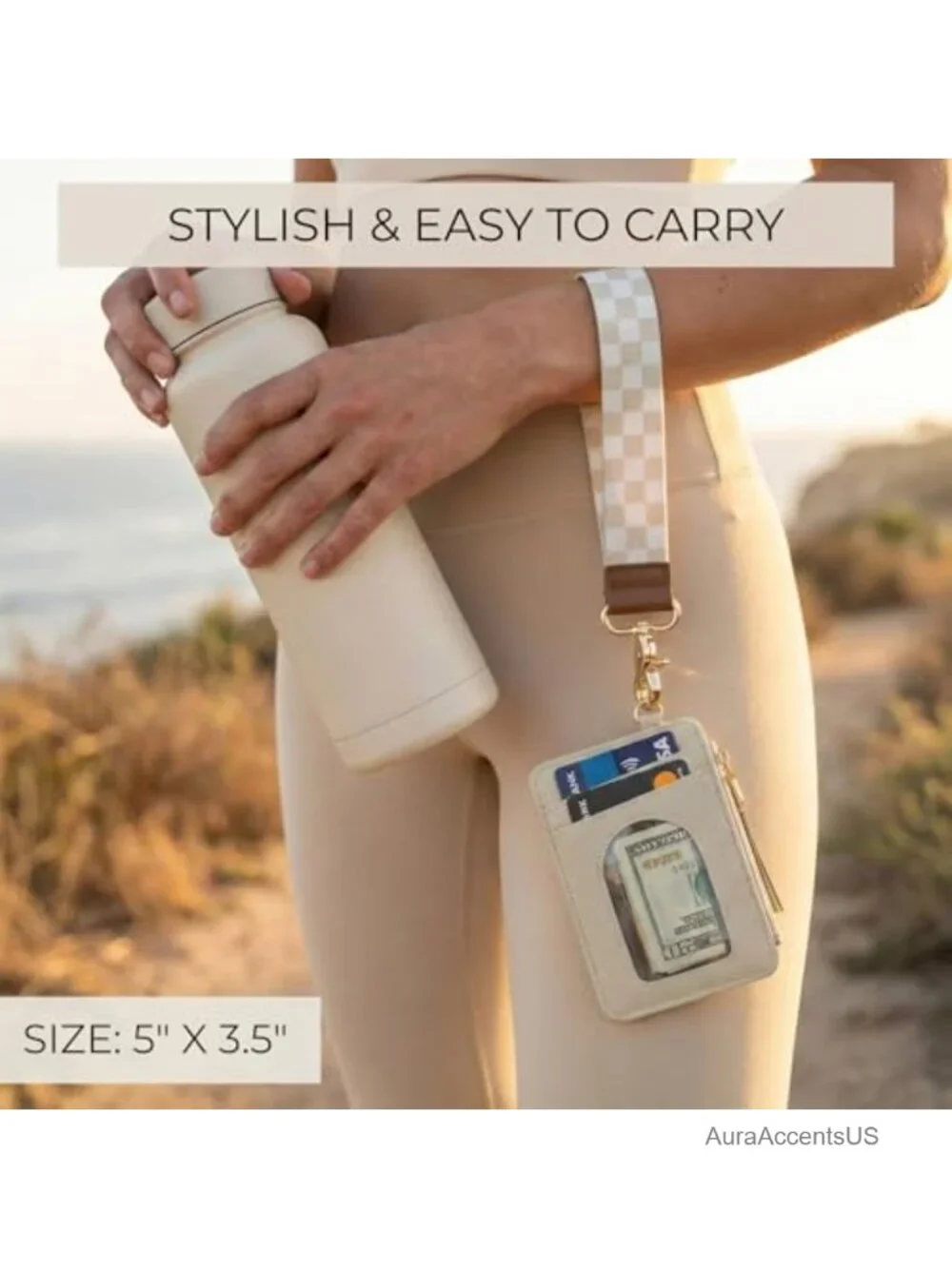 Wristlet Keychain Wallet RFID Blocking Card Holder with Zipper Pocket and Tassel